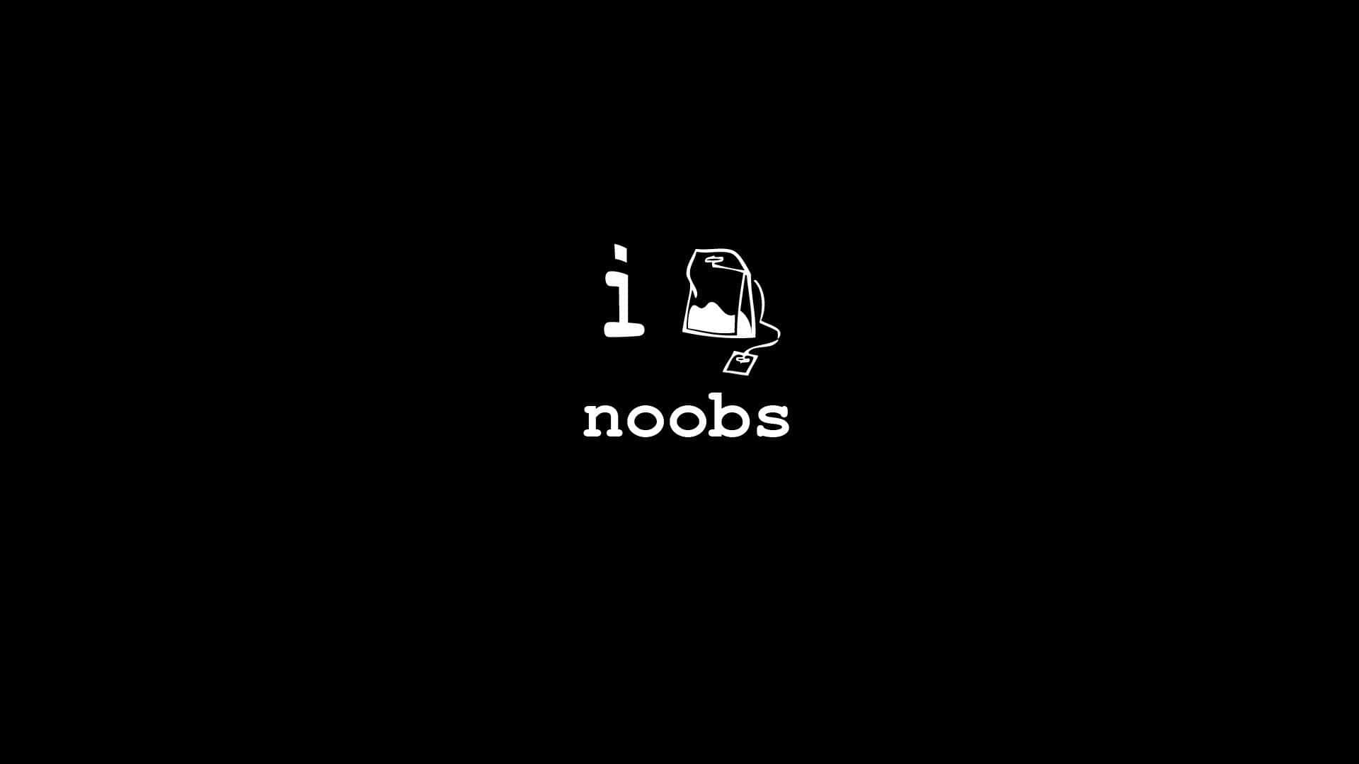 Minimalist Game 桌布 壁紙 — 黑色背景上的簡約白色標誌，以茶包圖示取代 'i noobs' 中的心形。
