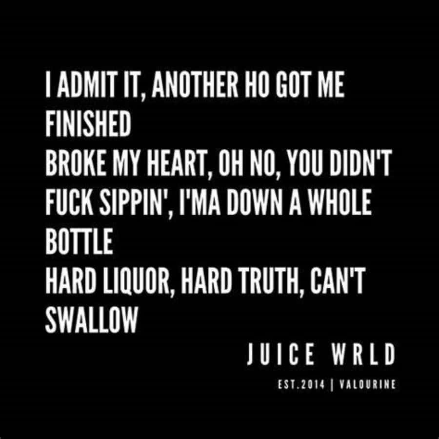 Juice Wrld Quotes 桌布 壁紙 — 黑色背景上的粗體白色文字以強烈對比和情感強度展示Juice WRLD歌曲的原始歌詞。