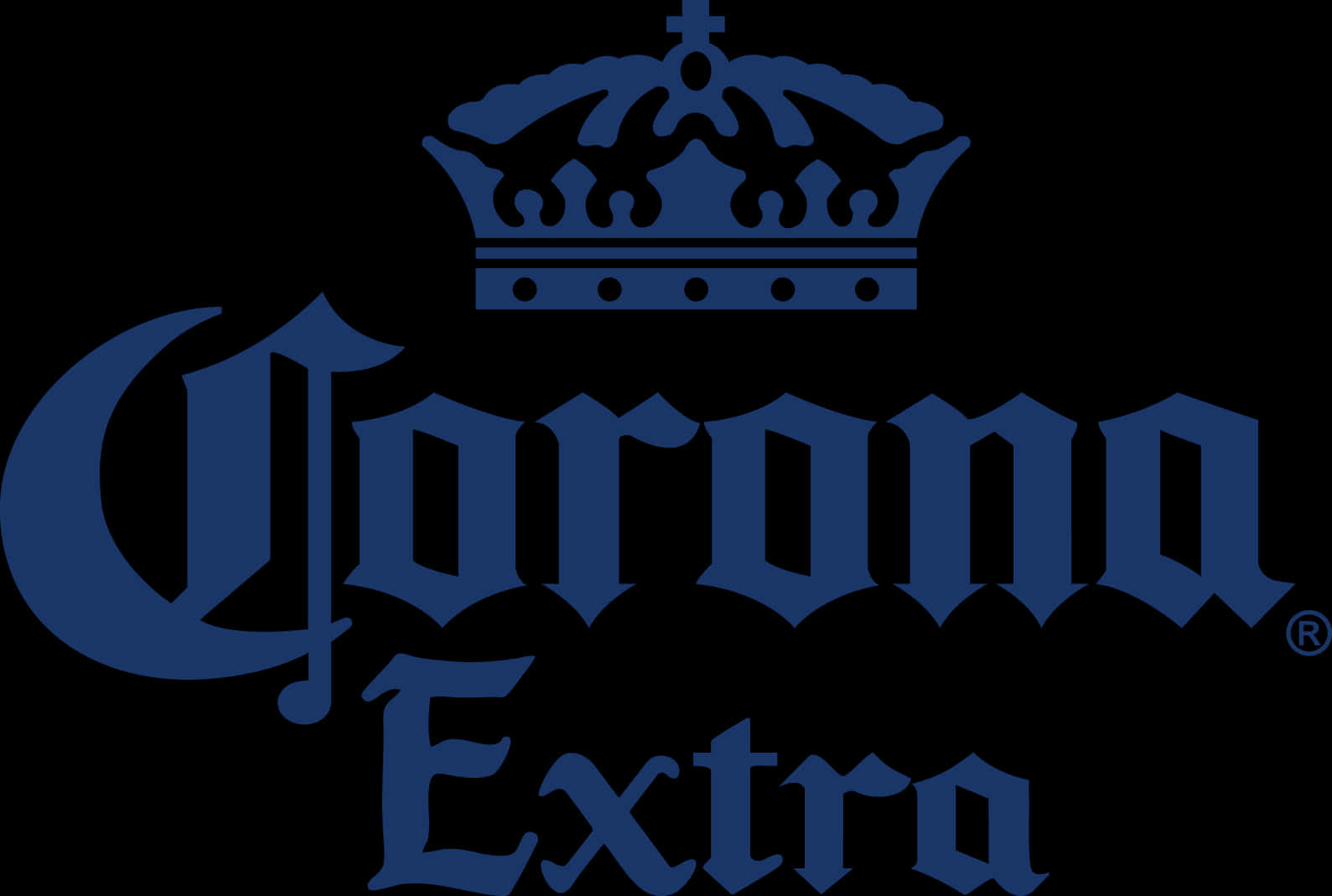 Corona Beer 桌布 壁紙 — 黑色背景上的藍色 Corona Extra 標誌，帶有皇冠。