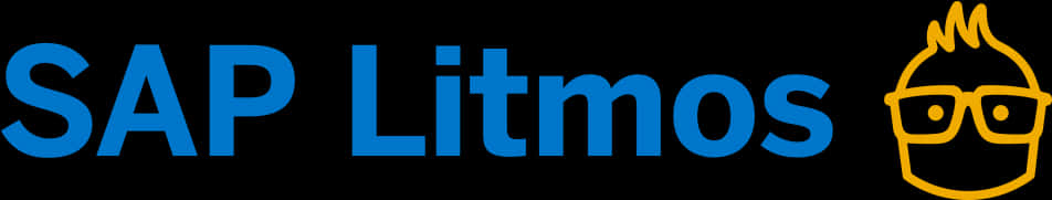 Company Logo 桌布 壁紙 — 黑色背景上的藍色 SAP Litmos 標誌及黃色卡通面孔圖標。