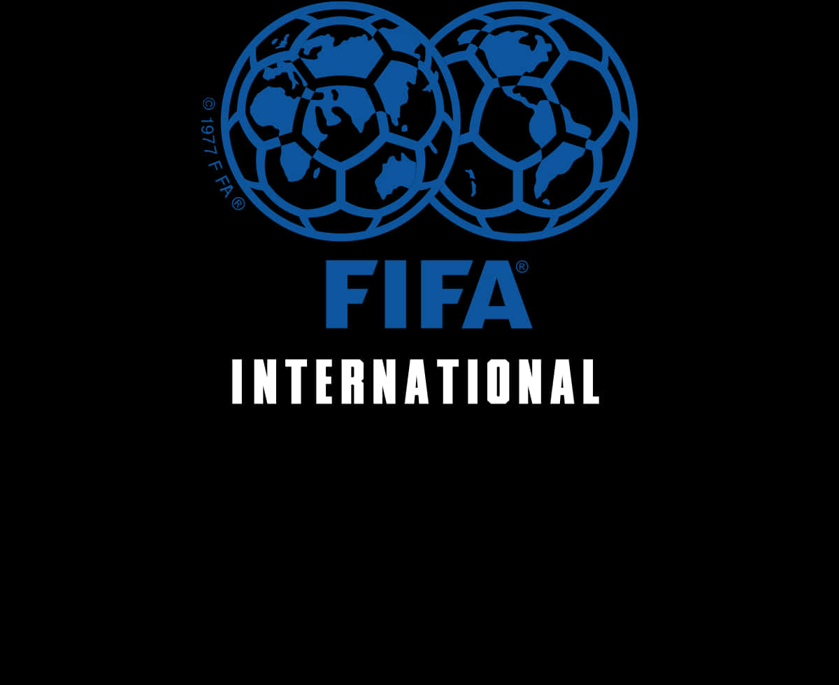 Fifa Game 桌布 壁紙 — 黑色背景上的藍色FIFA標誌，帶有兩個地球足球。