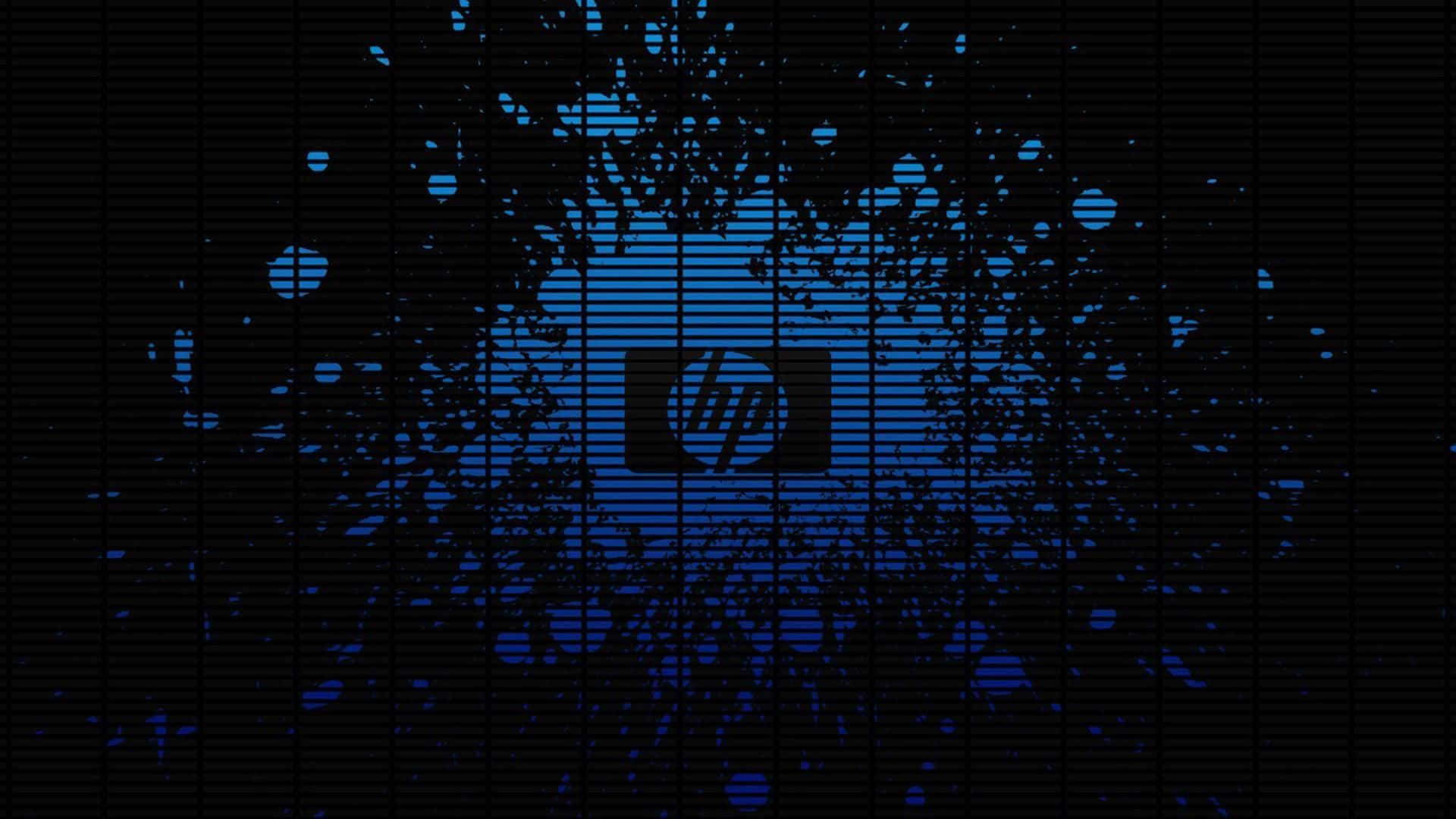 HP 桌布 壁紙 — 黑色背景上的藍色油漆潑濺和水平線框住中央的HP標誌。
