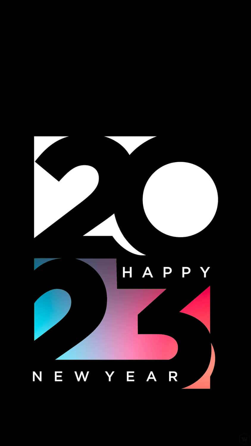 節日 桌布 壁紙 — 黑色背景上粗體白色和漸變2023字體，帶有「HAPPY NEW YEAR」文字。