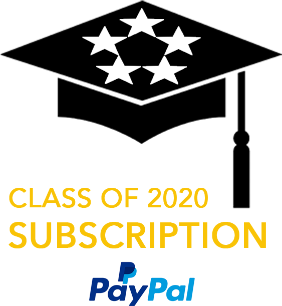PayPal 桌布 壁紙 — 黑色背景上粗體黃色文字寫著「CLASS OF 2020 SUBSCRIPTION」，下方有PayPal標誌。