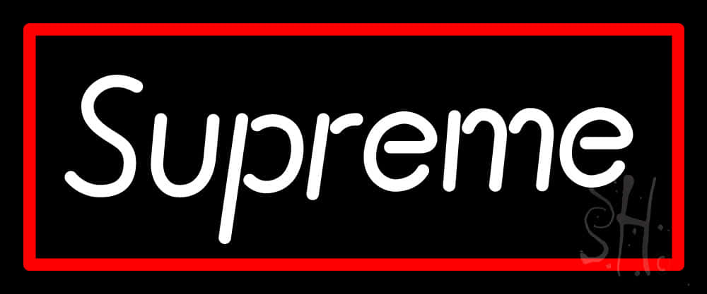 supreme 桌布 壁紙 — 黑色背景上紅色長方形內有白色草書粗體「Supreme」標誌，帶有模糊塗鴉痕跡。