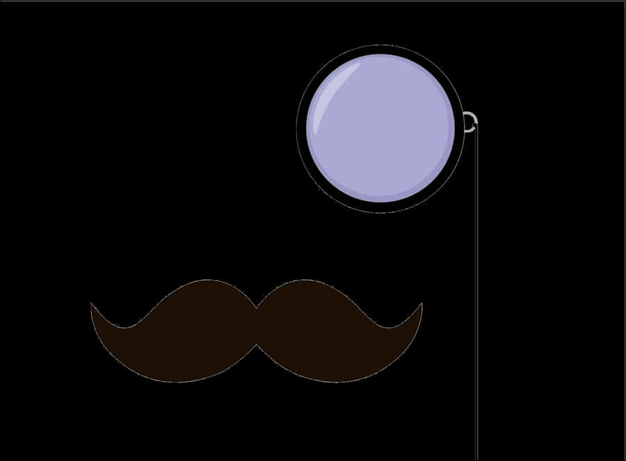 Monocle 桌布 壁紙 — 黑色背景上紫色單片眼鏡和棕色鬍子的極簡插圖。