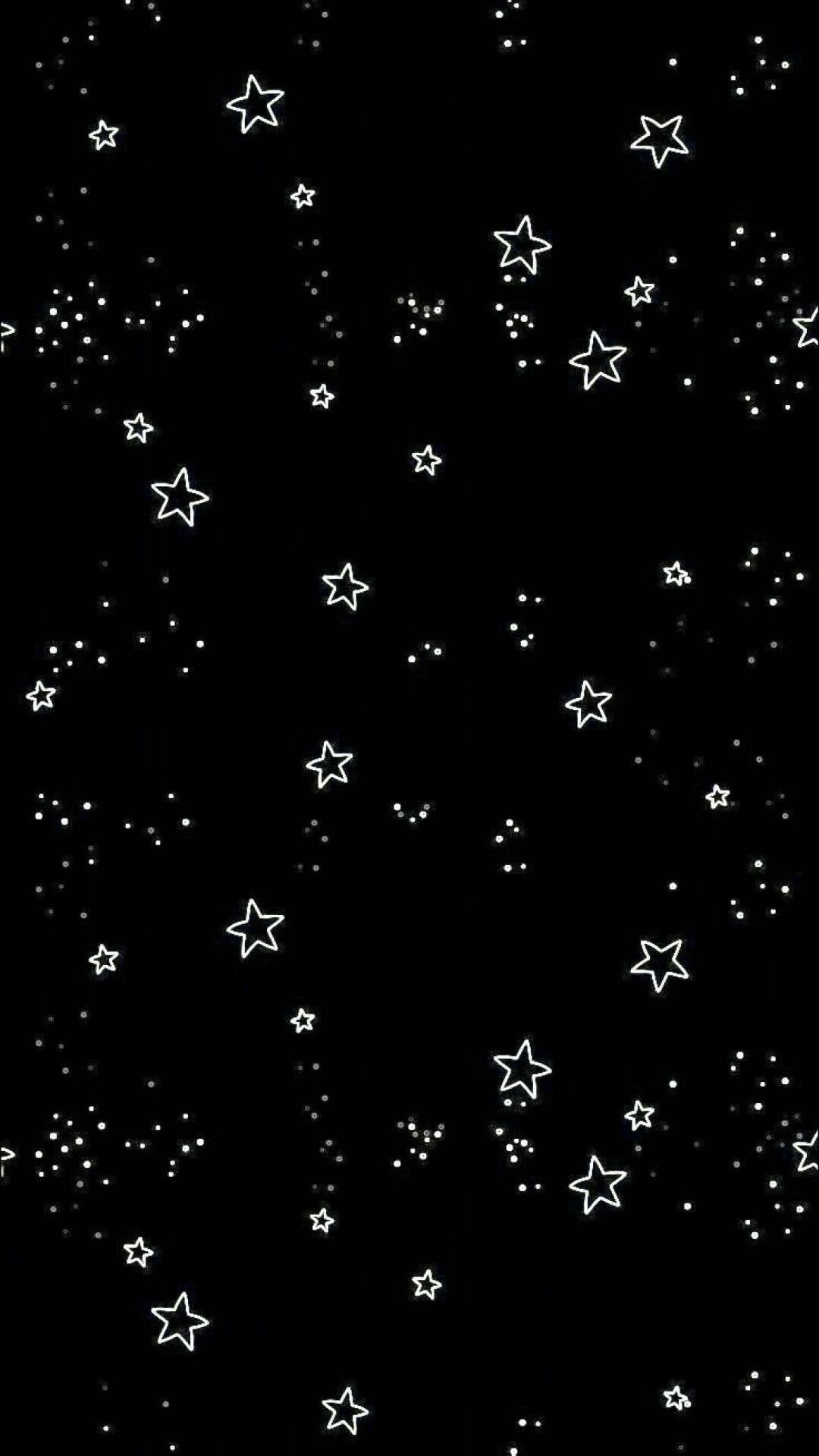 黑色背景配白色輪廓星星和點點，適合宇宙風格設計。 — 可愛的銀河動圖 壁紙