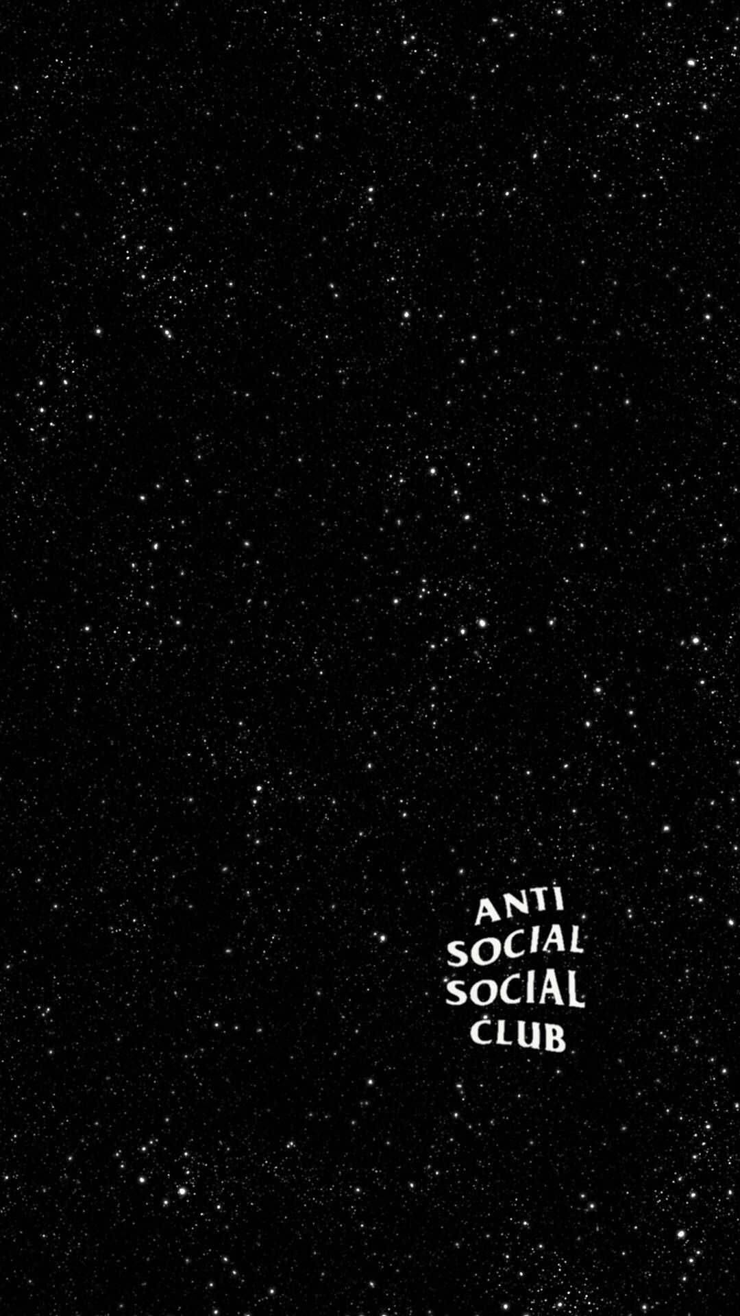club 桌布 壁紙 — 黑色背景上綴有白色星星，並以白色小寫字母顯示「ANTI SOCIAL SOCIAL CLUB」文字。