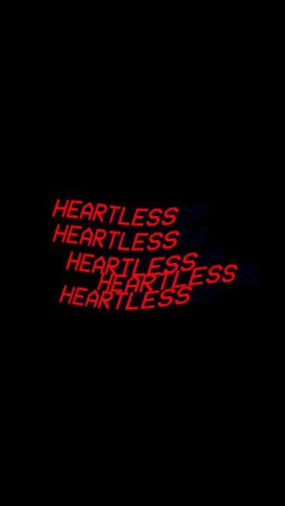 黑色美學 桌布 壁紙 — 黑色背景上重複的紅色發光文字 'HEARTLESS' 營造出強烈而鮮明的視覺效果。