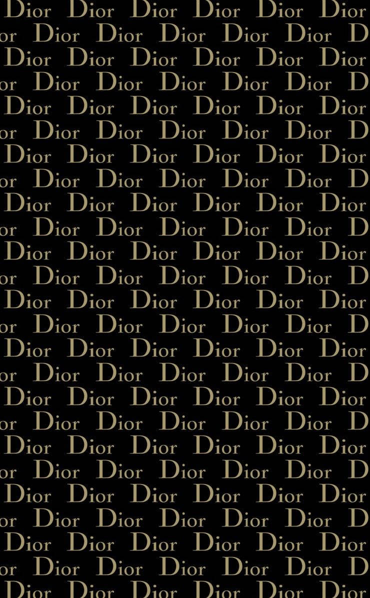 桌布 壁紙 — 黑色背景上重複的金色「Dior」文字圖案，營造出奢華簡約的壁紙設計。