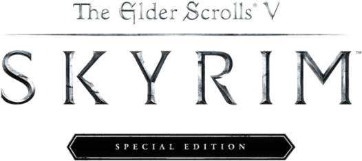 Skyrim Logo 桌布 壁紙 — 黑色背景上金屬銀色字體的《上古卷軸V：無界天際特別版》標誌。