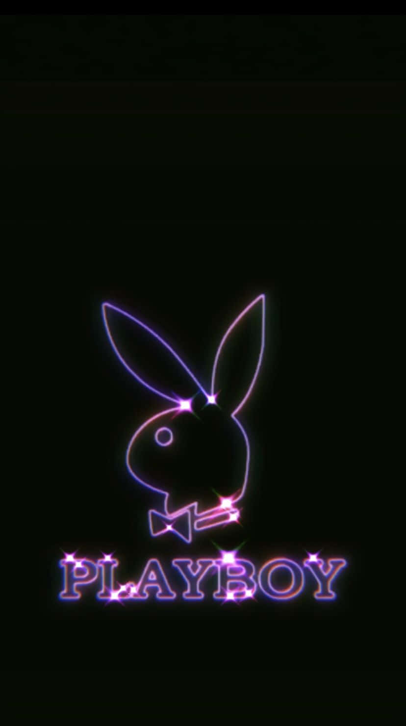 花花公子 桌布 壁紙 — 黑色背景上閃爍的霓虹Playboy兔子標誌，伴隨閃爍星星。