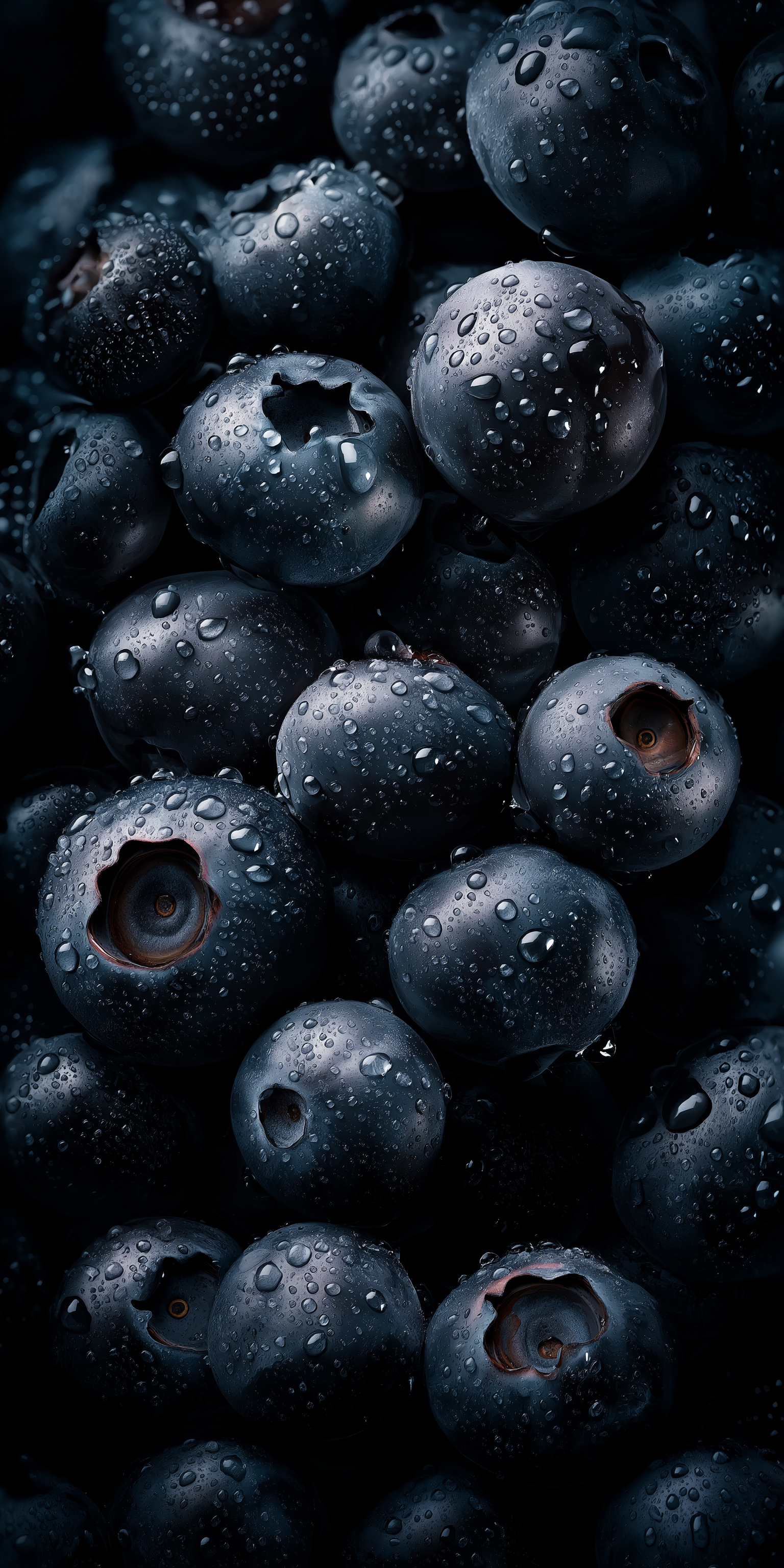 Fruit 桌布 壁紙 — 黑色背景上閃爍著露珠的光澤深色藍莓特寫。
