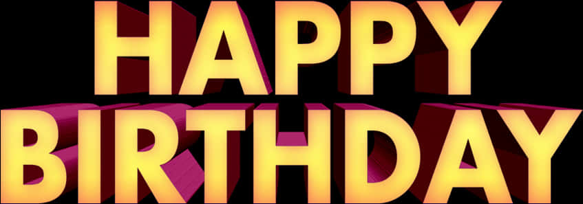 Happy Birthday Text 桌布 壁紙 — 黑色背景上閃耀金色和洋紅色的粗體3D生日文字。