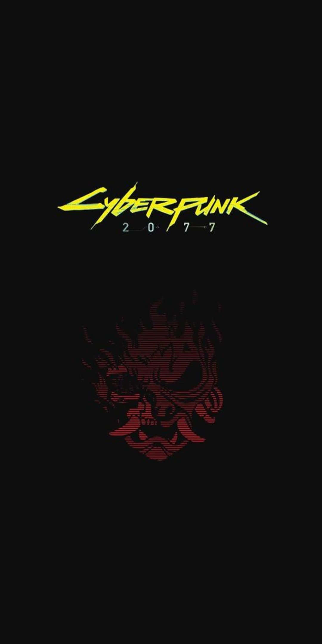 Pixel 3 Cyberpunk 2077 桌布 壁紙 — 黑色背景上霓虹黃色和紅色骷髏的 Cyberpunk 2077 標誌。