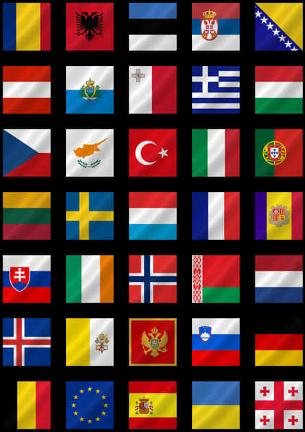 Flag Banner 桌布 壁紙 — 黑色背景上飄揚的國旗網格，展現全球多樣性。
