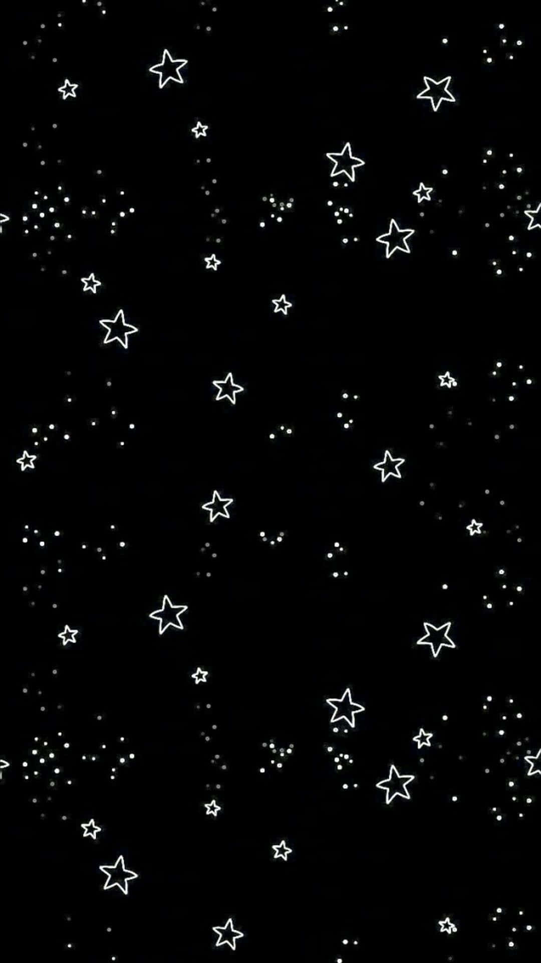 Minimalist Black And White 桌布 壁紙 — 黑色背景上點綴著散落的白色輪廓星星和微小點點，形成宇宙圖案。