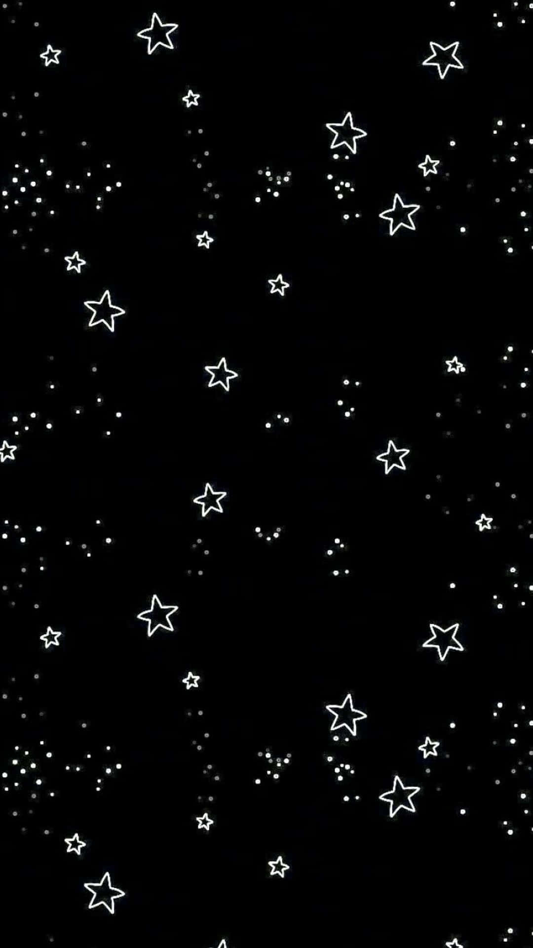 Aesthetic Black 桌布 壁紙 — 黑色背景上點綴著散落的白色輪廓星星和小點，讓人聯想到極簡的夜空。