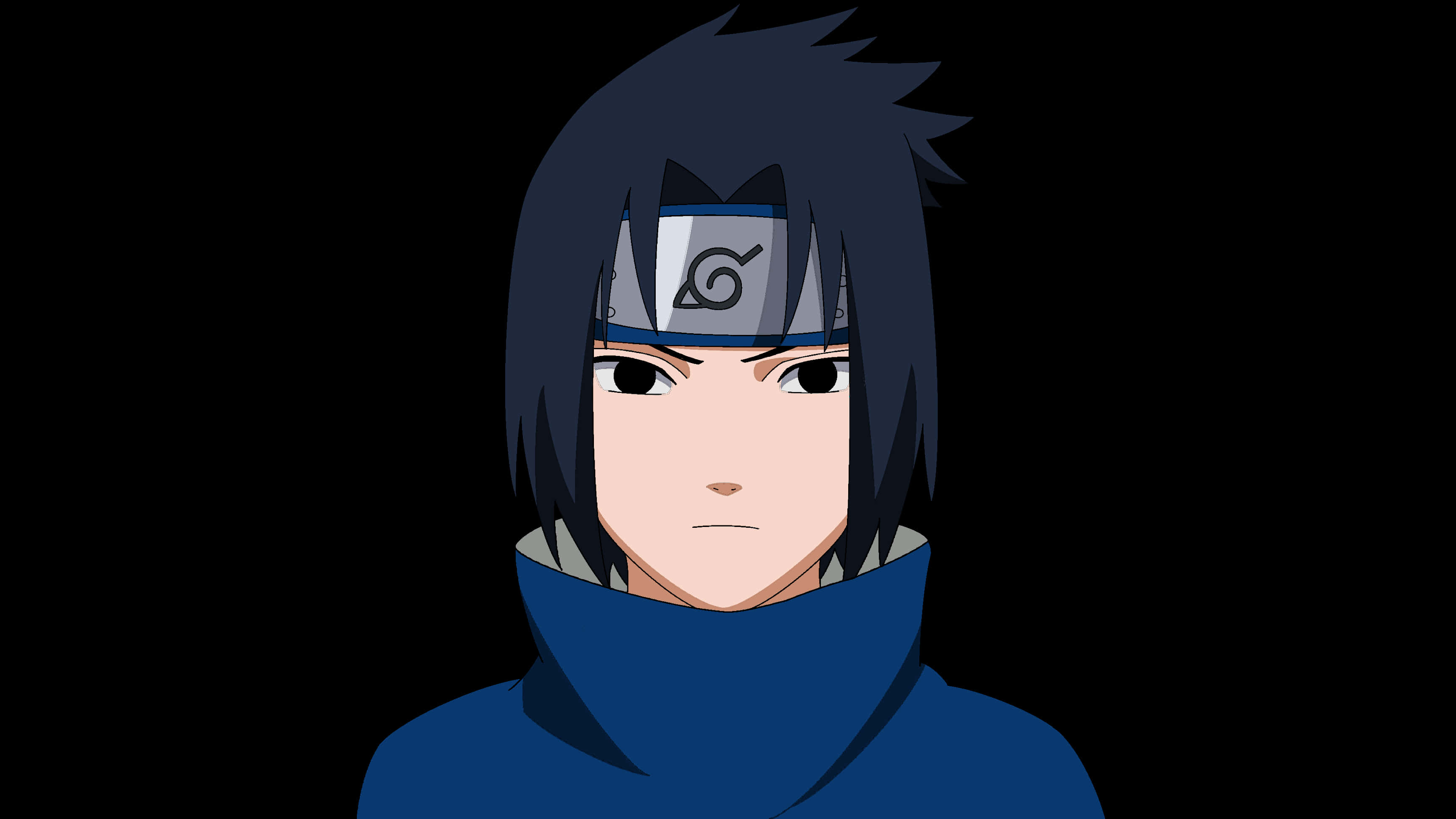 Sasuke Manga 桌布 壁紙 — 黑色背景下的動漫角色，深色頭髮，藍色斗篷。