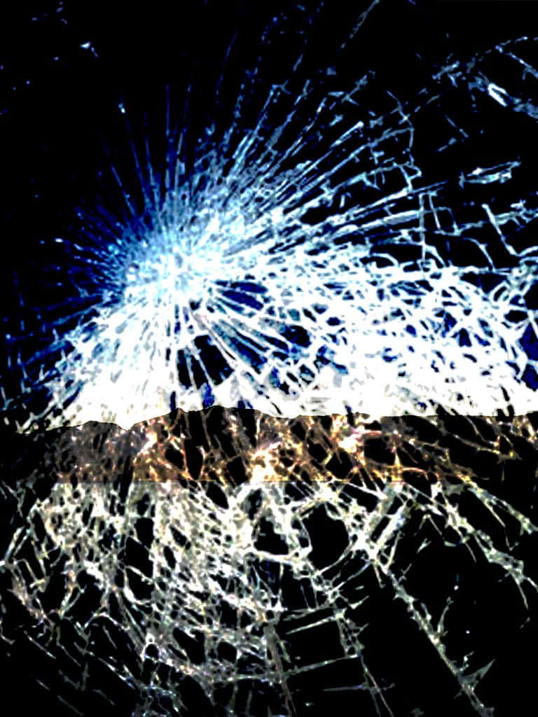 iPhone 桌布 壁紙 — 黑色背景中央有明亮藍白色爆炸的破碎玻璃表面。