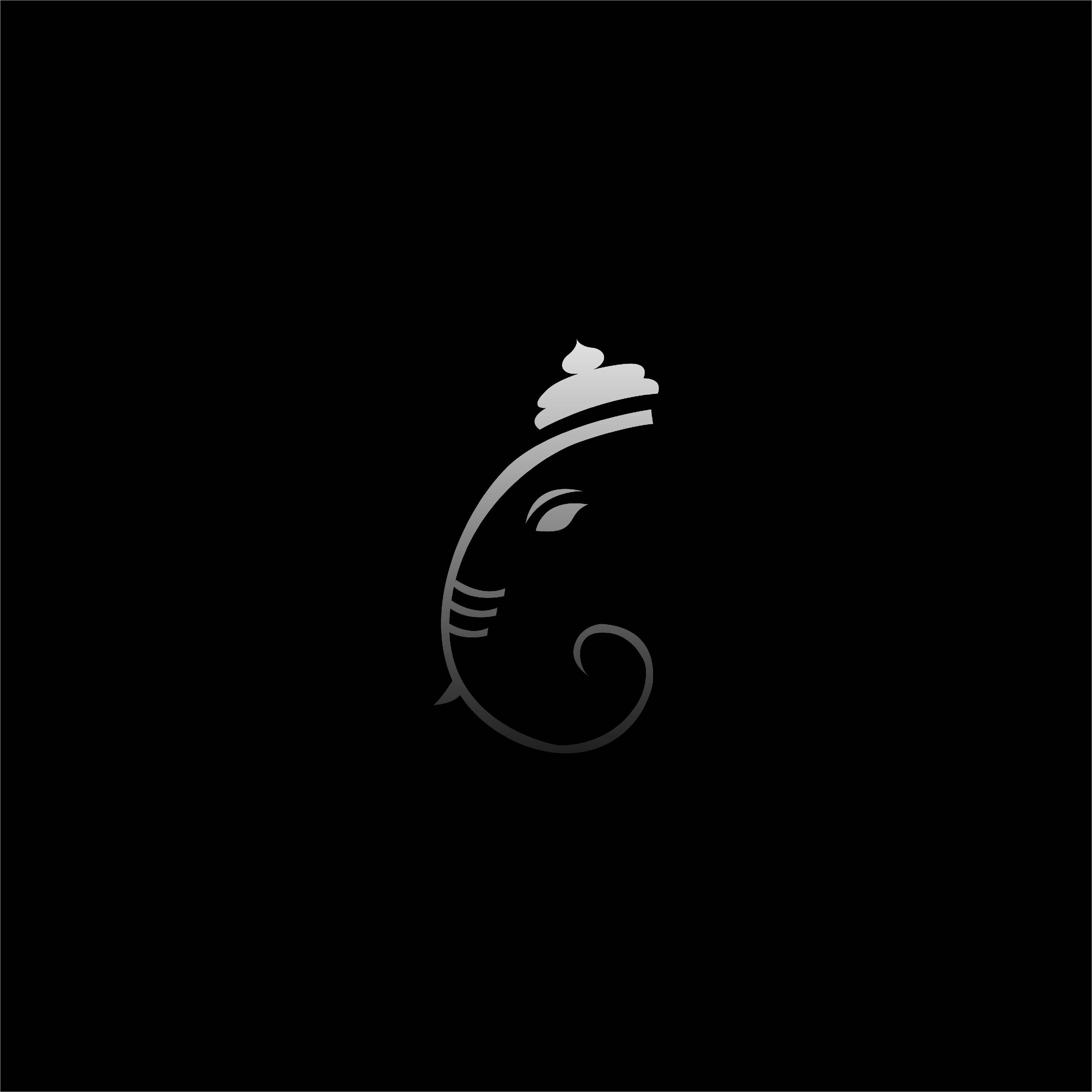 Ganesh 桌布 壁紙 — 黑色背景中央的簡約銀色象頭神頭像剪影。