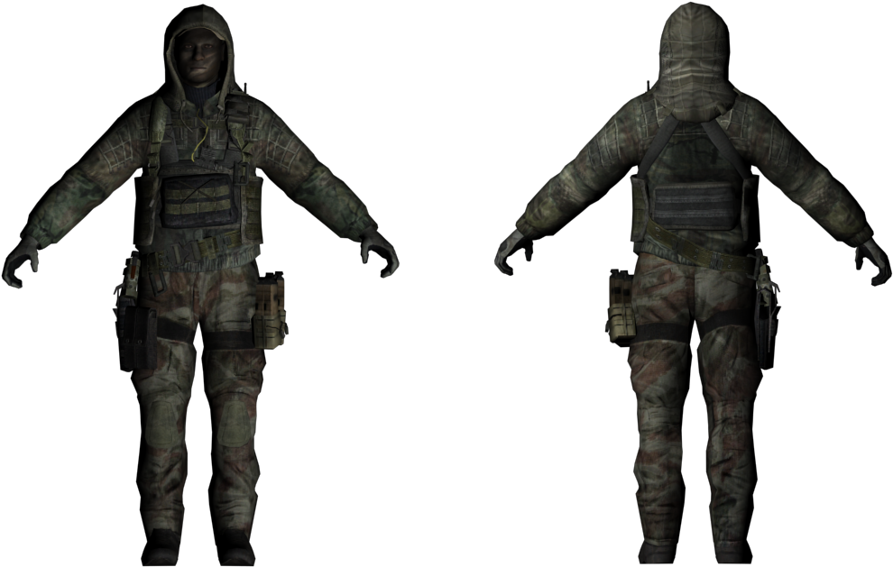 Call Of Duty Modern Warfare 3 桌布 壁紙 — 黑色背景前，一名穿著迷彩裝備的士兵的前面和後面視圖。