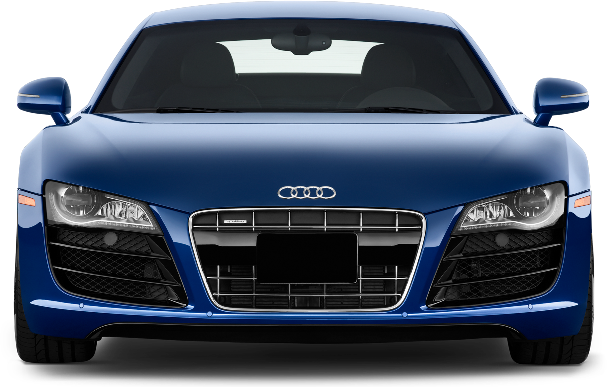 Blue Car 桌布 壁紙 — 黑色背景前，一輛時尚藍色奧迪跑車的正面視圖，配備鋒利頭燈和鍍鉻格柵。