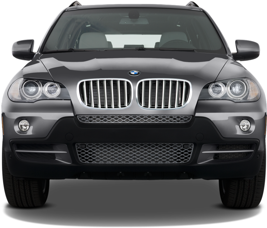 BMW 動圖 桌布 壁紙 — 黑色背景前，一輛時尚銀色寶馬SUV的正面視圖，配備鍍鉻格柵和圓形頭燈。