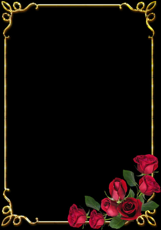 Flower Frame 桌布 壁紙 — 黑色背景右下角有紅玫瑰的優雅金色華麗框架。