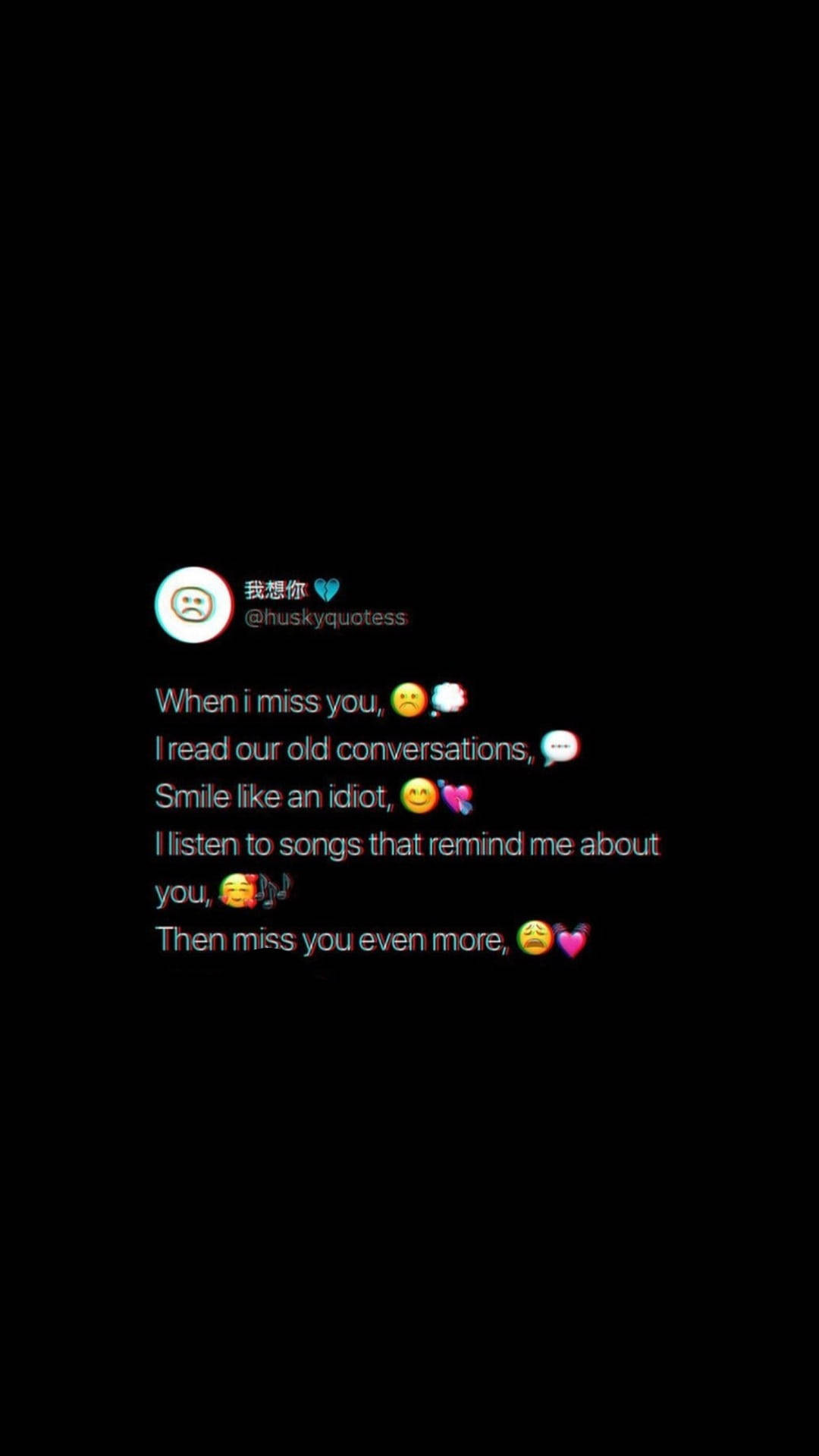 Lonely Quotes 桌布 壁紙 — 黑色背景顯示一條真摯的推文，內容是思念某人，附有表情符號和一個中文用戶名。