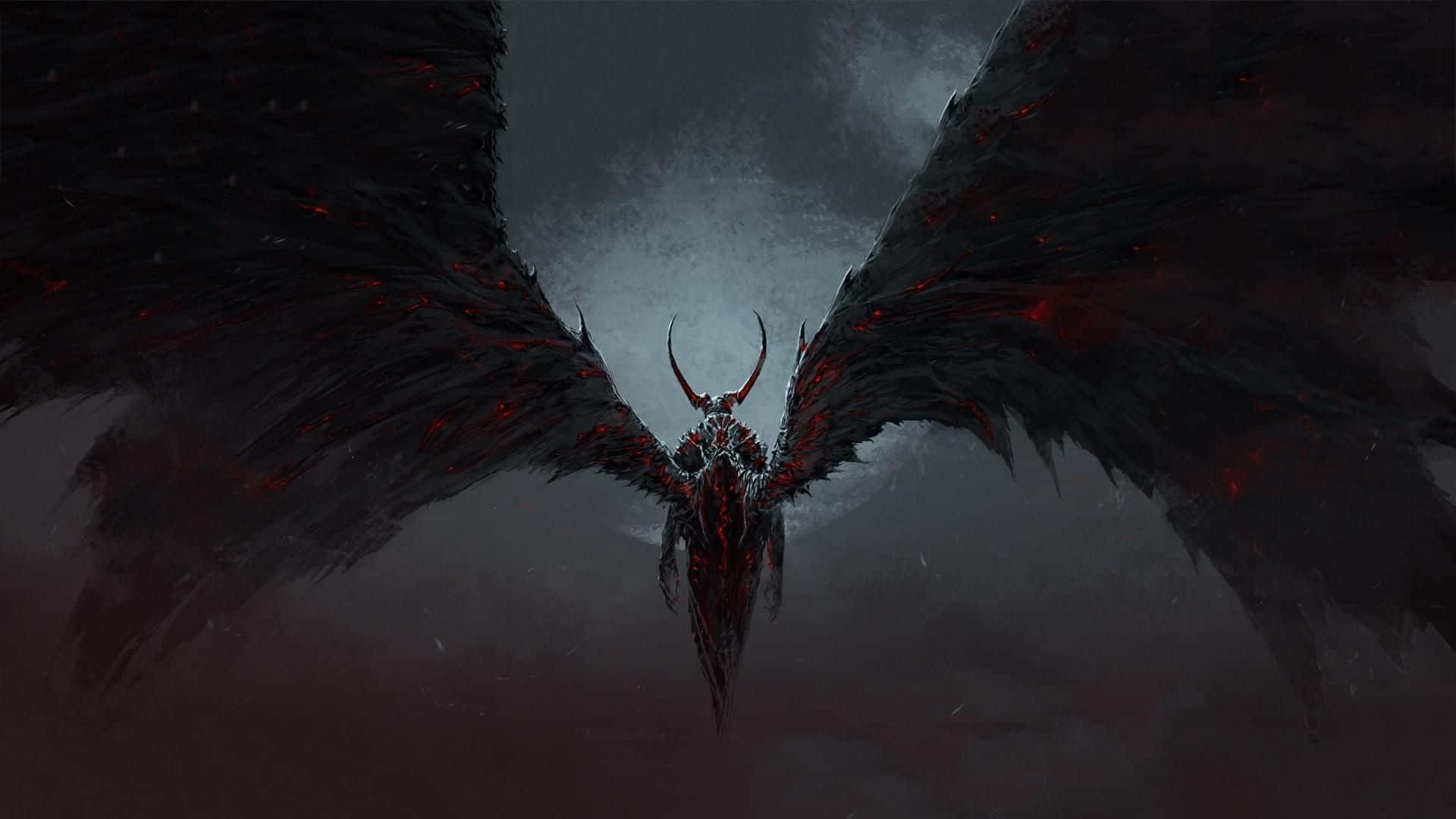 黑色與紅色的惡魔在空中飛翔 壁紙