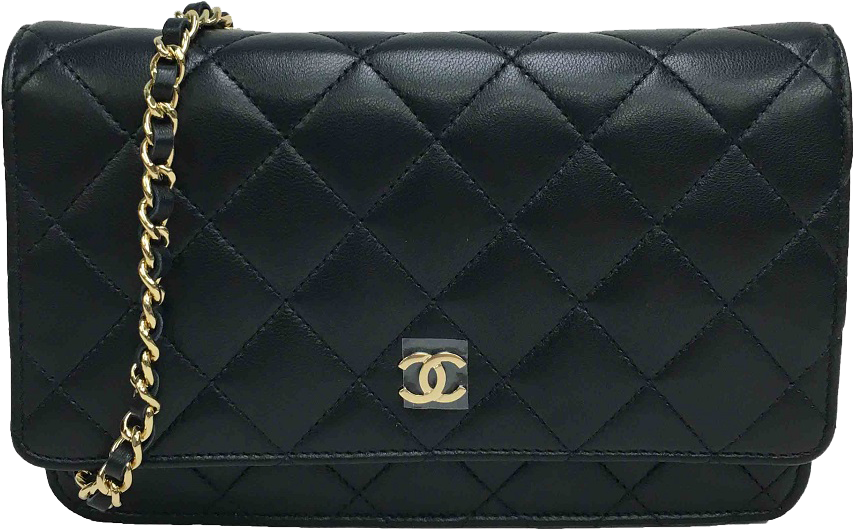 Bag 桌布 壁紙 — 黑色菱格紋皮革 Chanel 手提包，搭配金色鏈條肩帶與標誌牌。