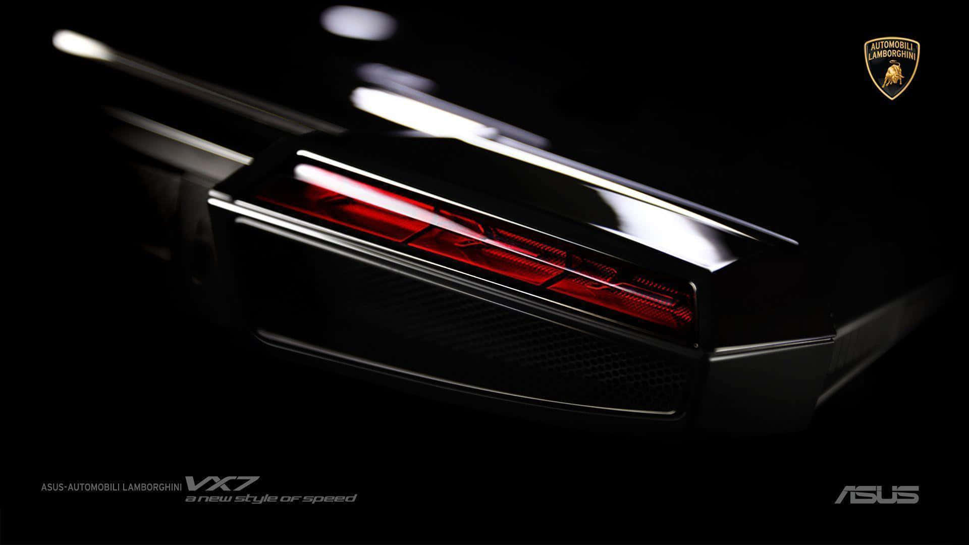 ASUS 桌布 壁紙 — 黑色藍寶堅尼VX7跑車的時尚車尾，帶有發光的紅色尾燈，背景為深色。