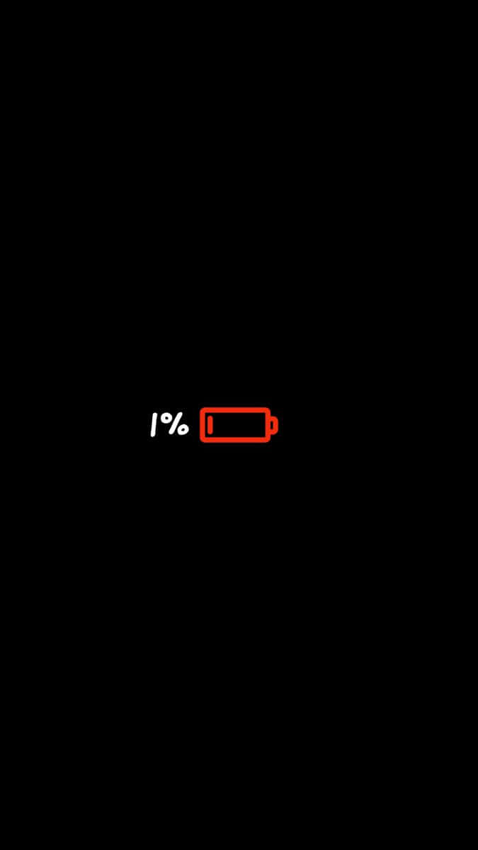 battery 桌布 壁紙 — 黑色螢幕顯示一個發光的紅色1%電池圖示和白色百分比文字，以極簡數位風格居中排列。