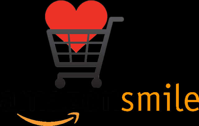 亞馬遜 桌布 壁紙 — 黑色購物車內有一個紅色心形，上面有「smile」文字，下方有亞馬遜箭頭。