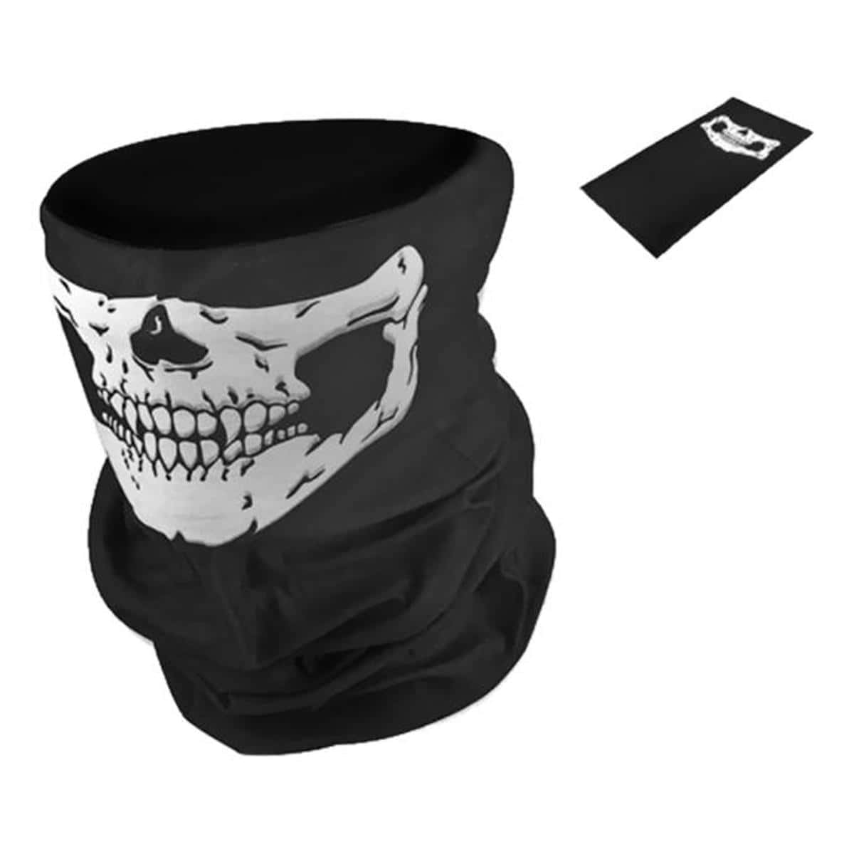Scary Black And White 桌布 壁紙 — 黑色骷髏印花面罩及配套圍巾，展示在純白色背景上。