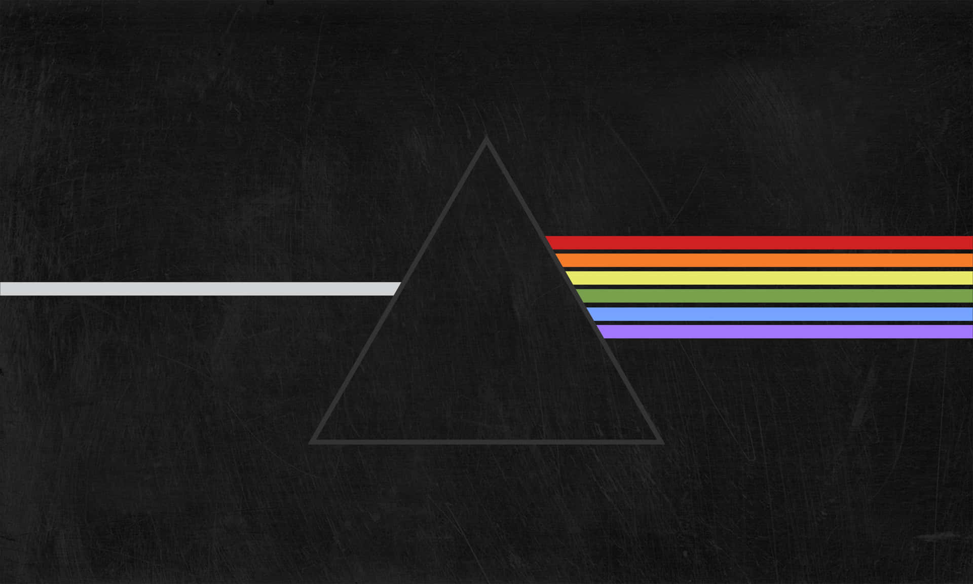 Pink Floyd 桌布 壁紙 — 黑色黑板背景上，一條白線穿過三角形，散開成彩虹色譜。