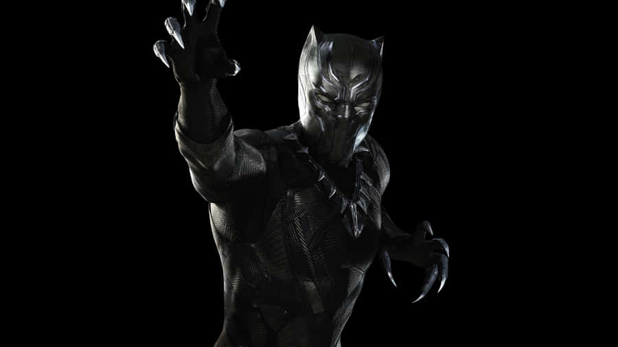 Marvel Black And White 桌布 壁紙 — 黑豹以伸出的爪子站在純黑背景前，擺出戲劇性的電影姿勢。