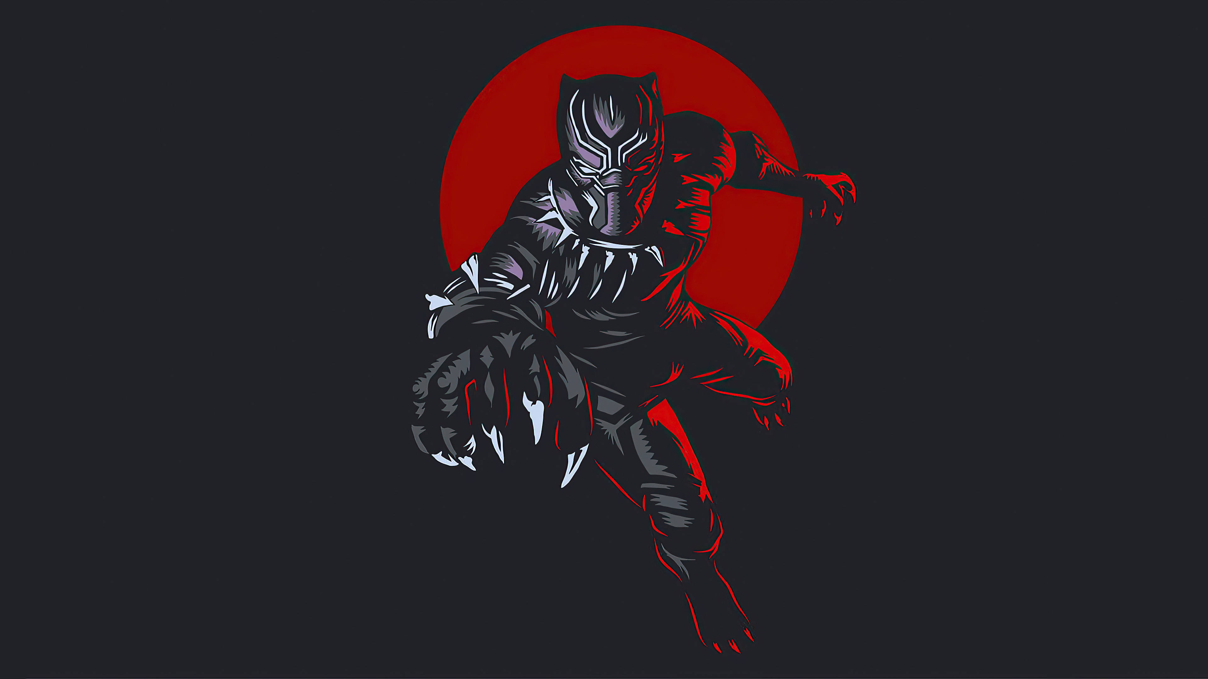 panther 桌布 壁紙 — 黑豹在動感姿態中，以鮮明的紅色圓形背景襯托在深色背景上。