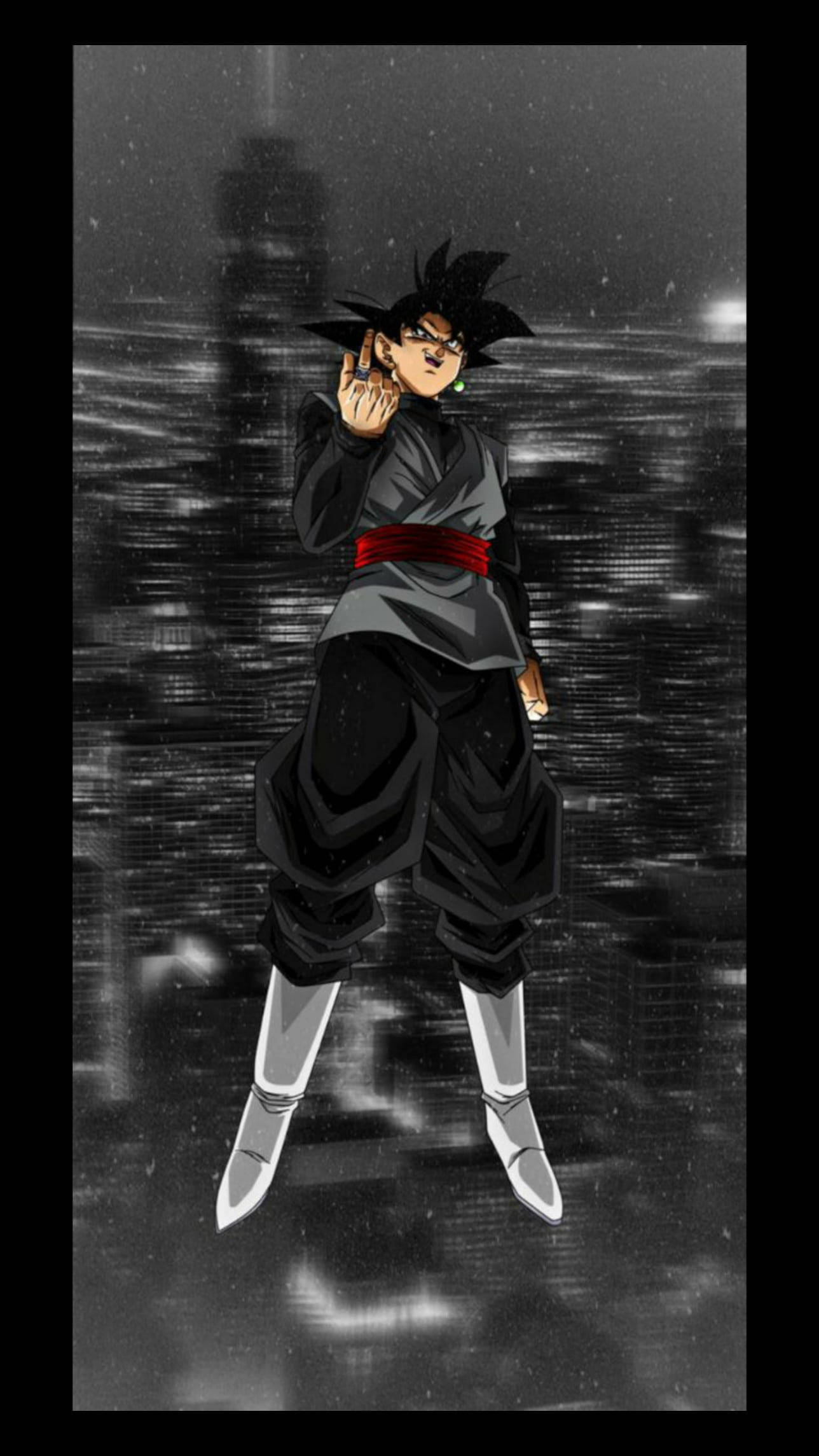 Black 桌布 壁紙 — 黑髮動漫戰士穿著黑色道服和紅色腰帶，在雨夜的城市景觀中懸浮在半空中。
