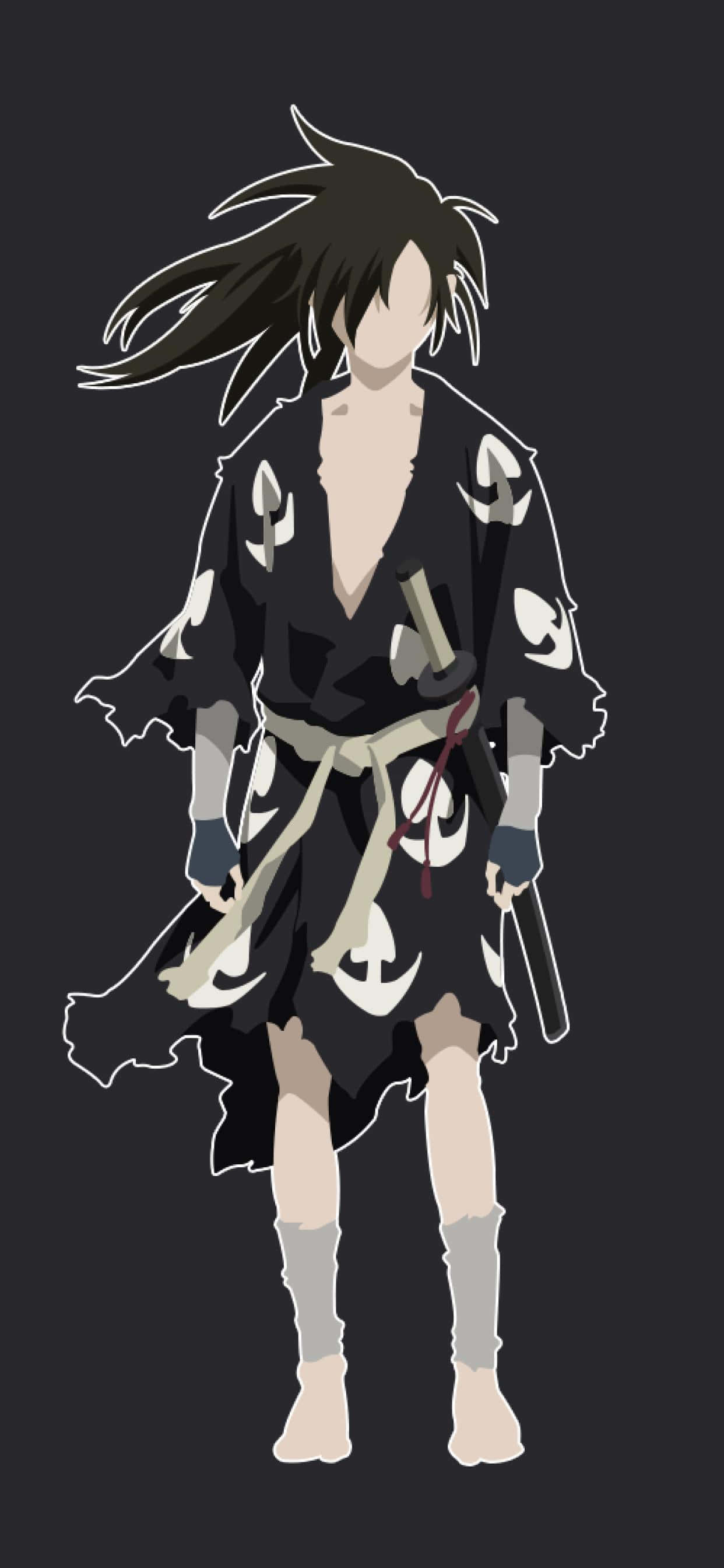 多羅羅 桌布 壁紙 — 黑髮和服動漫角色站在深色背景前手持劍。