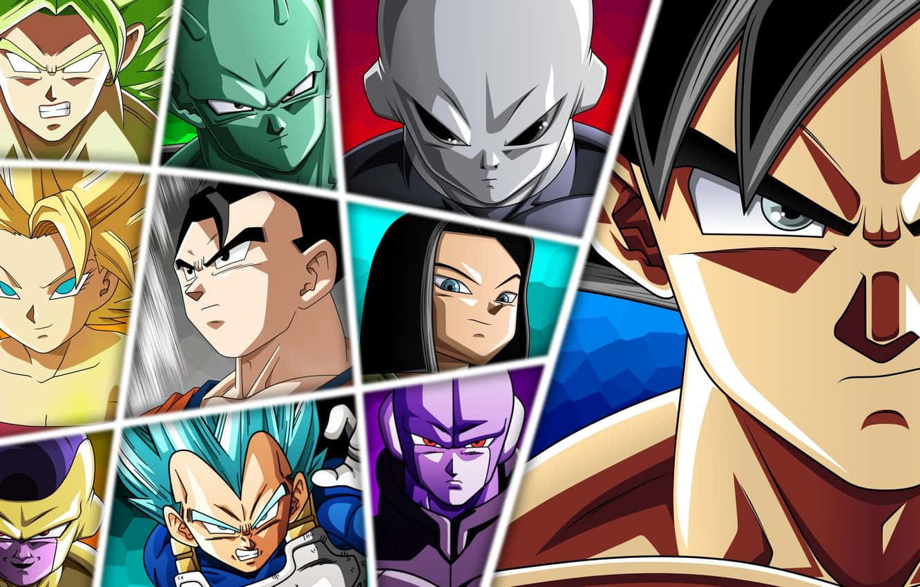 Dragon Ball Super Universe 6 桌布 壁紙 — 龍珠動畫角色的動感拼貼，表情強烈，色彩鮮豔。