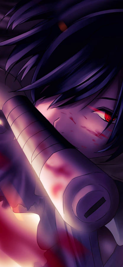 Stunning 4K Anime battle scene features character with glowing red eyes for iPhone.
