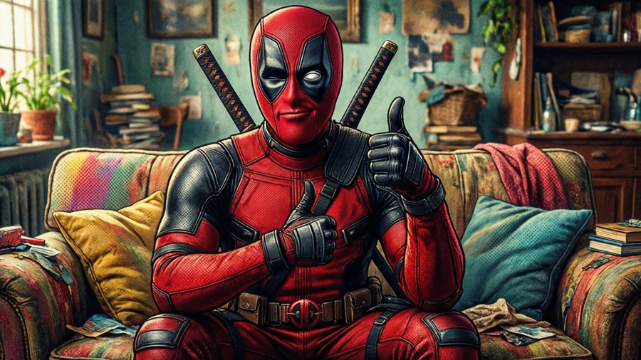 Deadpool winking and giving a thumbs up, humorous wallpaper.