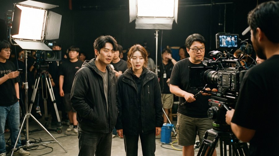 Behind-the-scenes of Korean drama filming with actors and crew