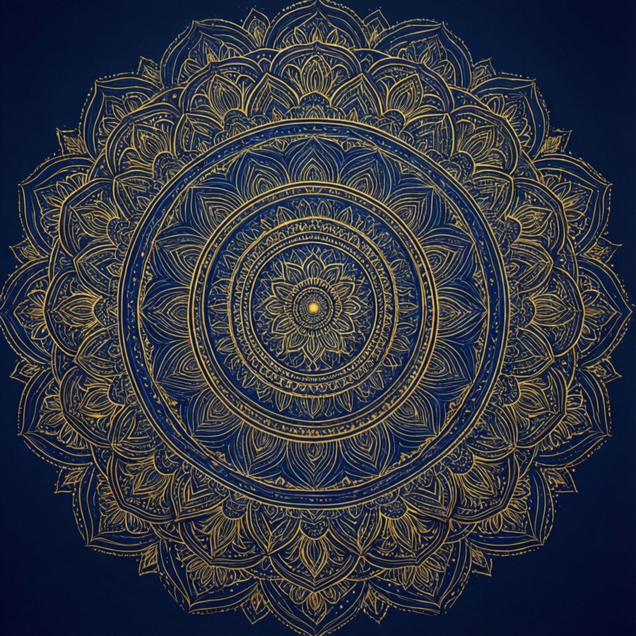 深藍色背景上帶有花卉圖案的金色曼陀羅