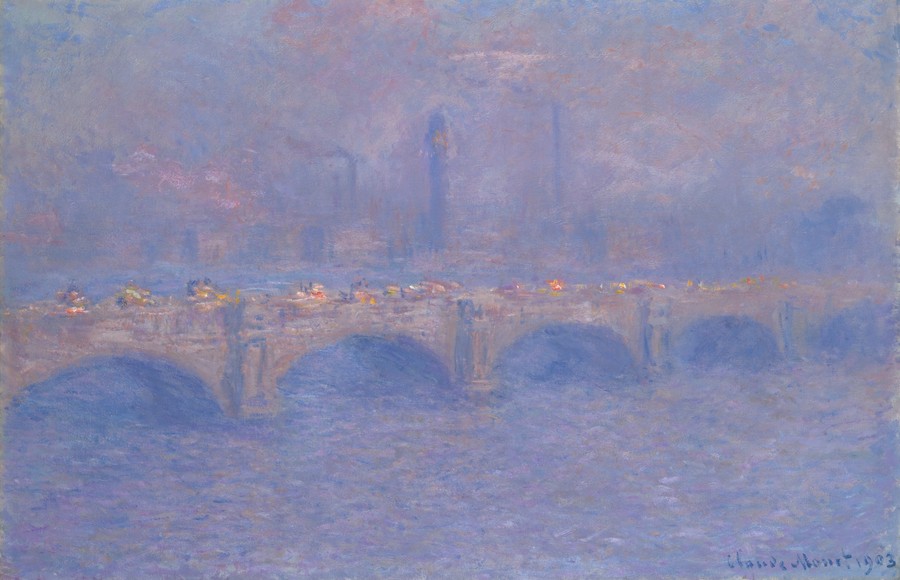 克勞德·莫內的《滑鐵盧橋，陽光效果》，創作於1903年，油畫布面。將這幅藝術作品下載為適用於桌面、平板或手機的高解析度桌布。