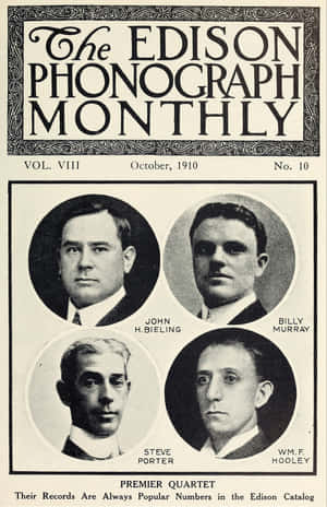 1910年留聲機雜誌封面，展示四個圓形肖像中的男歌手。 — 復古 壁紙