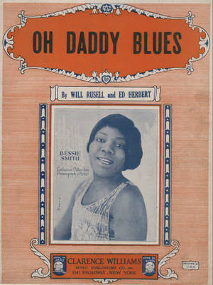 貝西·史密斯的《Oh Daddy Blues》復古樂譜封面，裝飾藝術設計。 — 音樂 壁紙