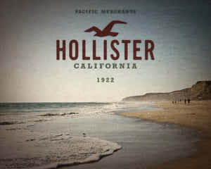 復古Hollister California 1922海報，海鷗在海灘和海洋上空 — 5:4 壁紙